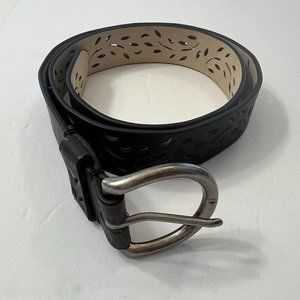 Black perforated belt with silver tone buckle